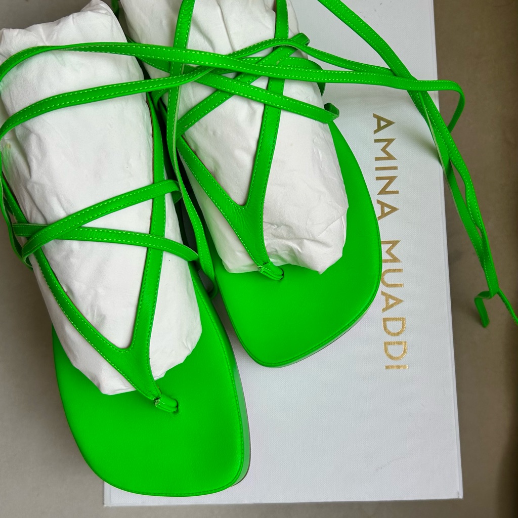 Amina Muaddi Green Sandals With Elegant Straps